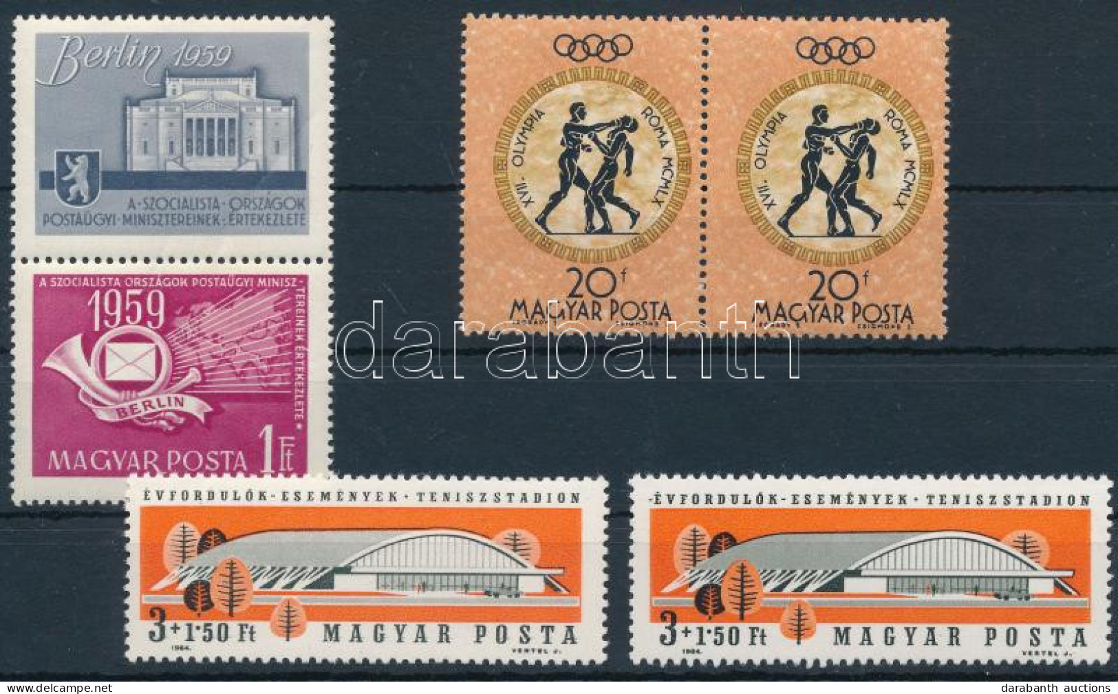 ** 1959-1964 Berlin 1Ft Lemezhibákkal, Olimpia 20f Elfogazott Pár, 3Ft Eltolódott Fekete Színnyomattal - Altri & Non Classificati