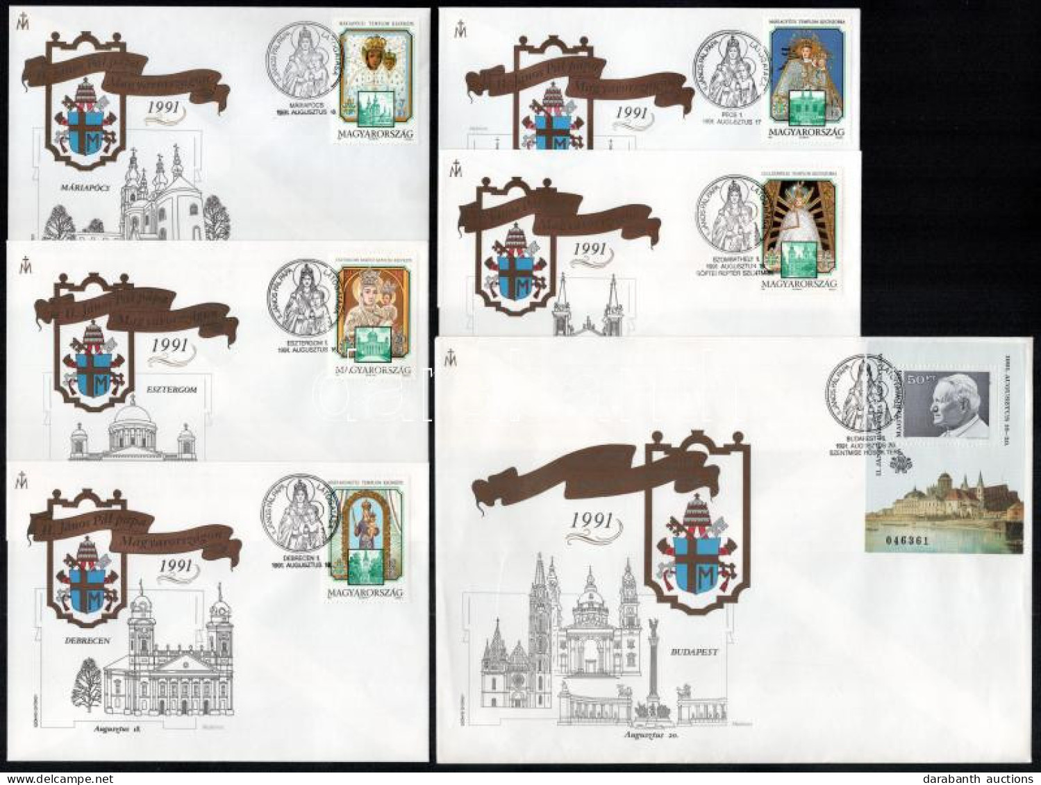 1991 6 Db FDC, II. János Pál Pápa Látogatása Alkalmi Bélyegzések - Autres & Non Classés