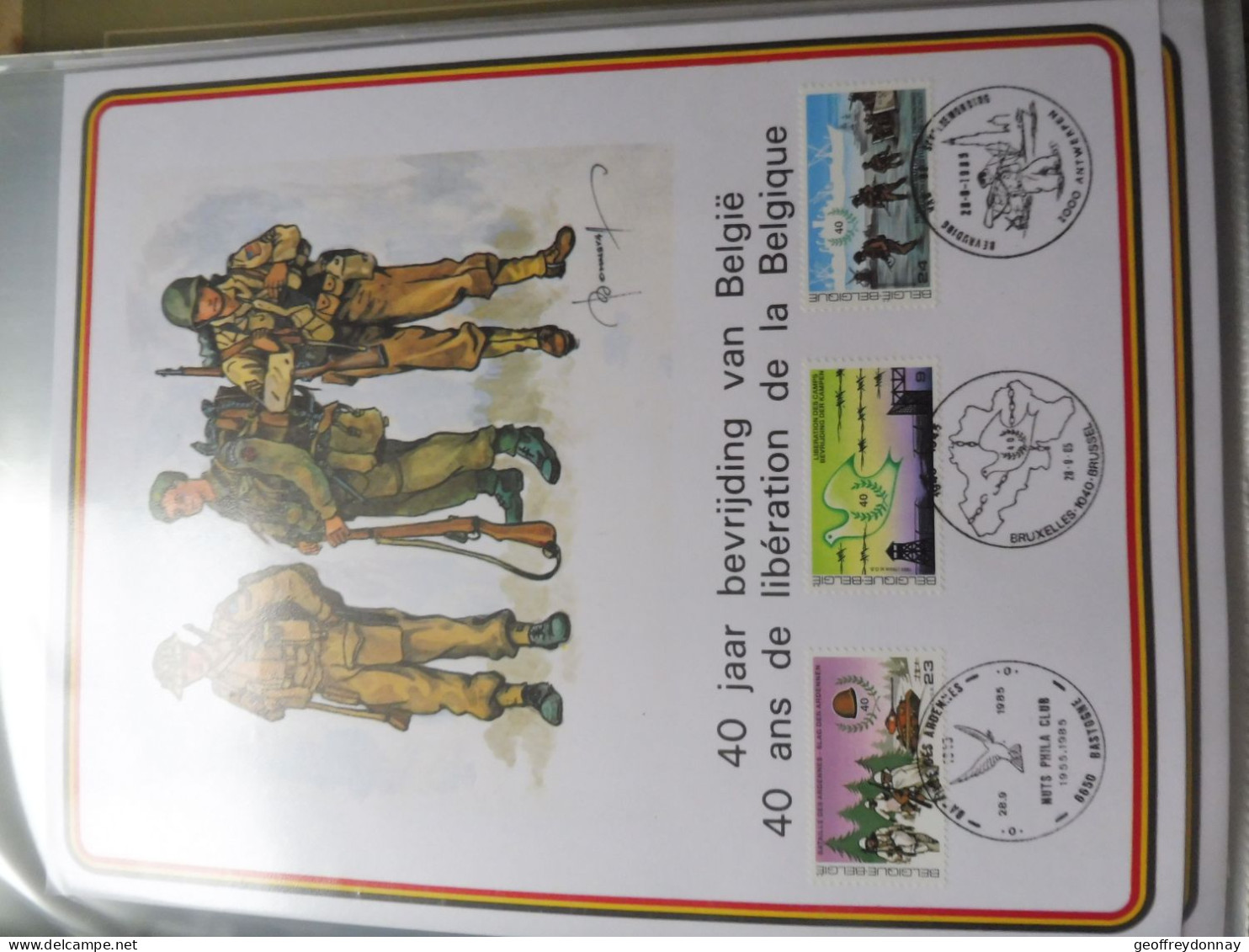 Souvenir Belgique Belgie 2186-2188 ( 1985 ) War Liberation Brvrijding Militaire  Gestempelt Oblitéré Bruxelles Perfect - Gedenkdokumente