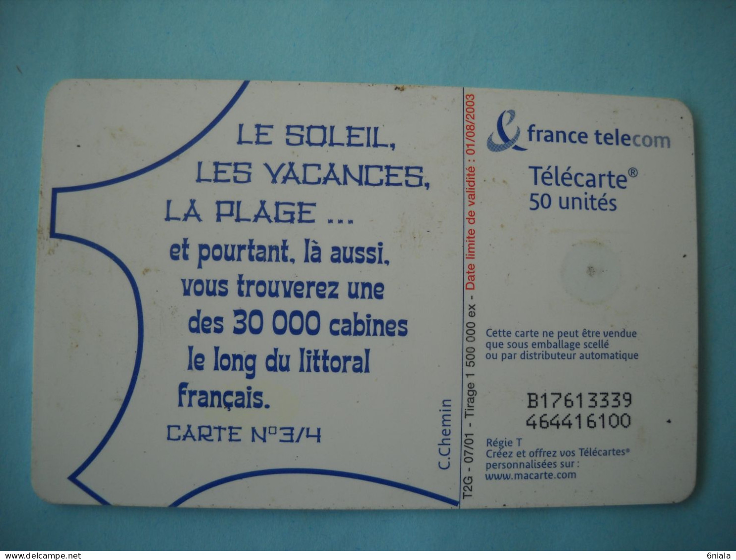 7649 CABINES  TELEPHONIQUE 3/4  Chemin ( Planche Surf )Télécarte Collection  ( 2 Scans)  Carte Téléphonique - 2001