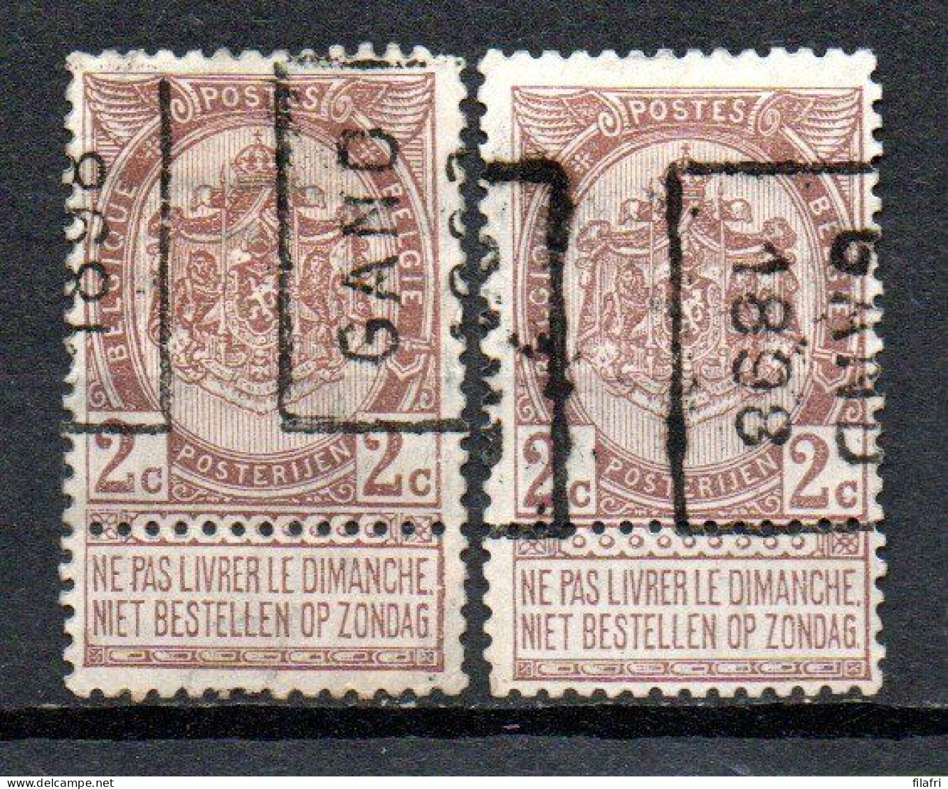 175 Voorafstempeling Op Nr 55 - GAND 1898 - Positie A & B - Roulettes 1894-99