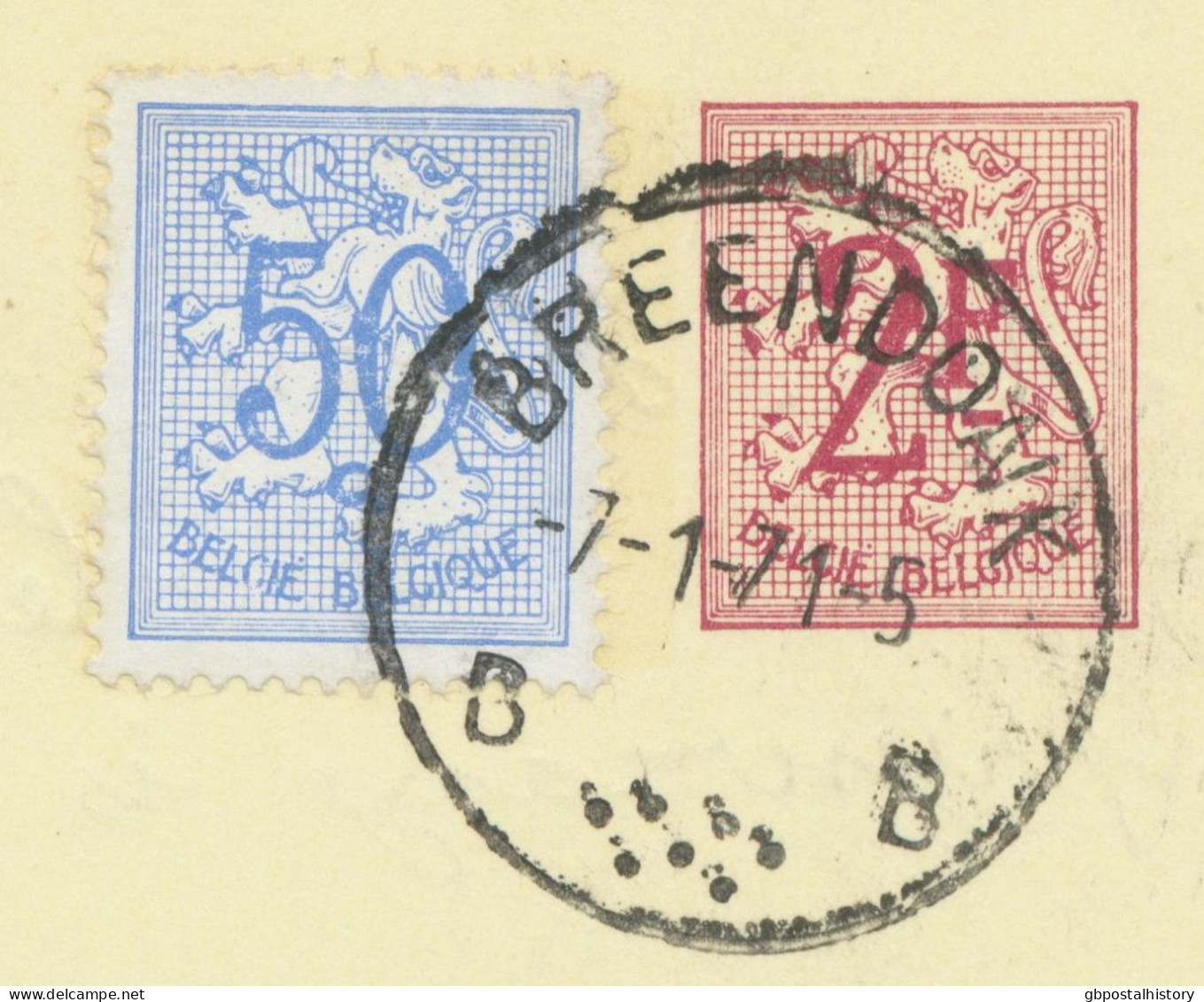 BELGIUM VILLAGE POSTMARKS  BREENDONK B (now Puurs-Sint-Amands) SC With Dots 1971 (Postal Stationery 2 F + 0,50 F, PUBLIB - Matasellado Con Puntos