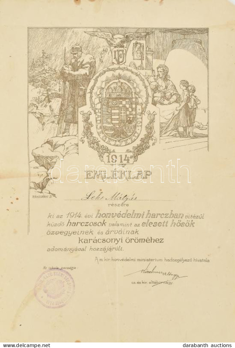 1914 A M. Kir. Honvédelmi Minisztérium Hadsegélyező Hivatala által Kiadott Emléklap, A Háborúban Küzdő Ill. Elesett Kato - Altri & Non Classificati