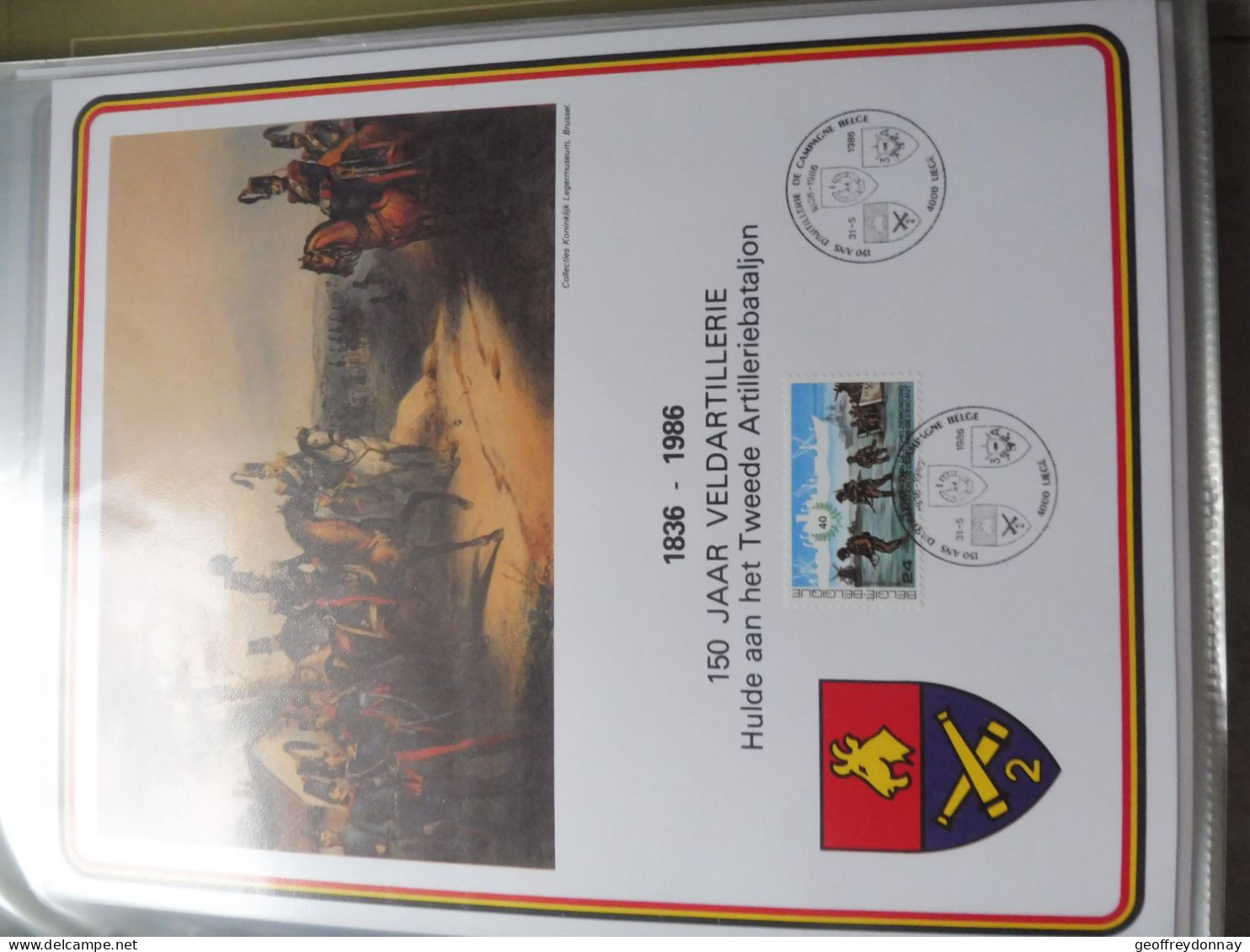 Souvenir Belgique Belgie 2188 ( 1986 ) War Artillerie Militaire  Gestempelt Oblitéré Liege Perfect - Documentos Conmemorativos