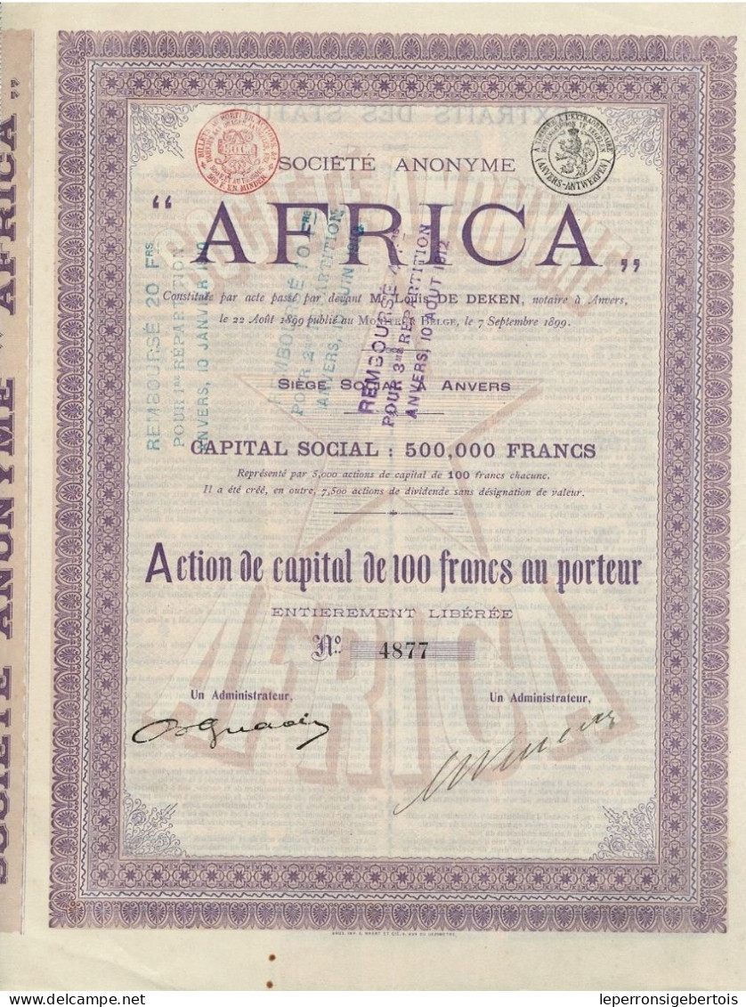 Titre De 1899 - Société Anonyme AFRICA - - Afrika