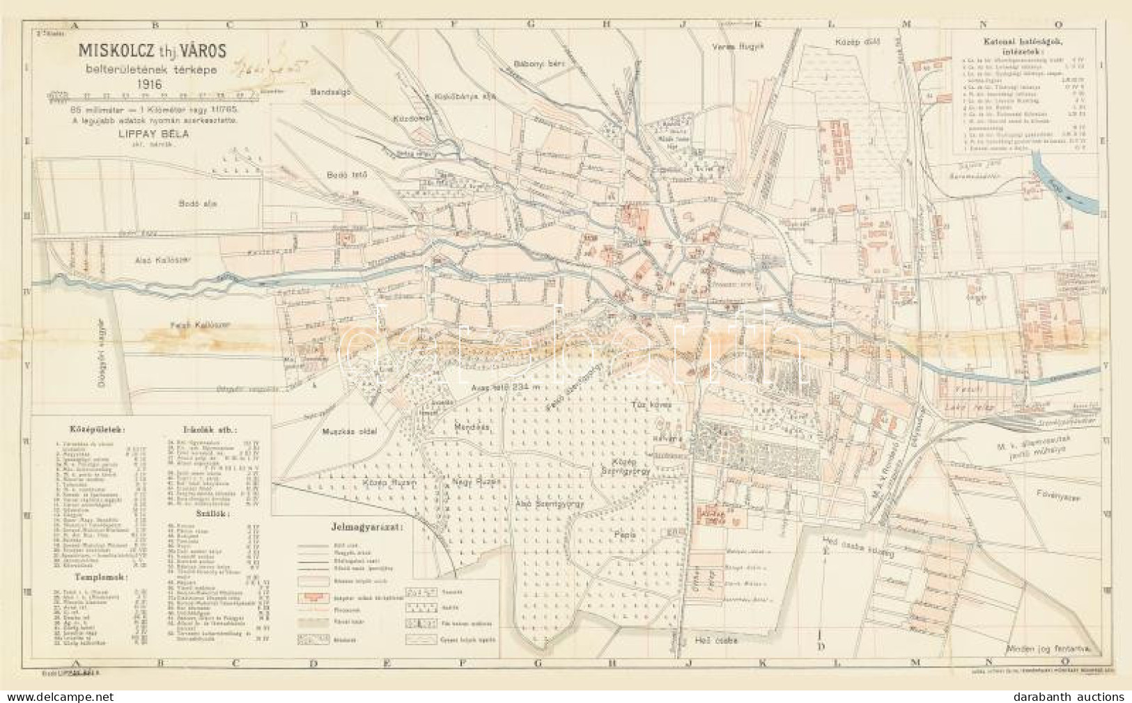 1916 Miskolc Thj. Város Belterületének Térképe. A Legujabb Adatok Nyomán Szerk. Lippay Béla, Bp., Klösz György-ny., Kart - Other & Unclassified