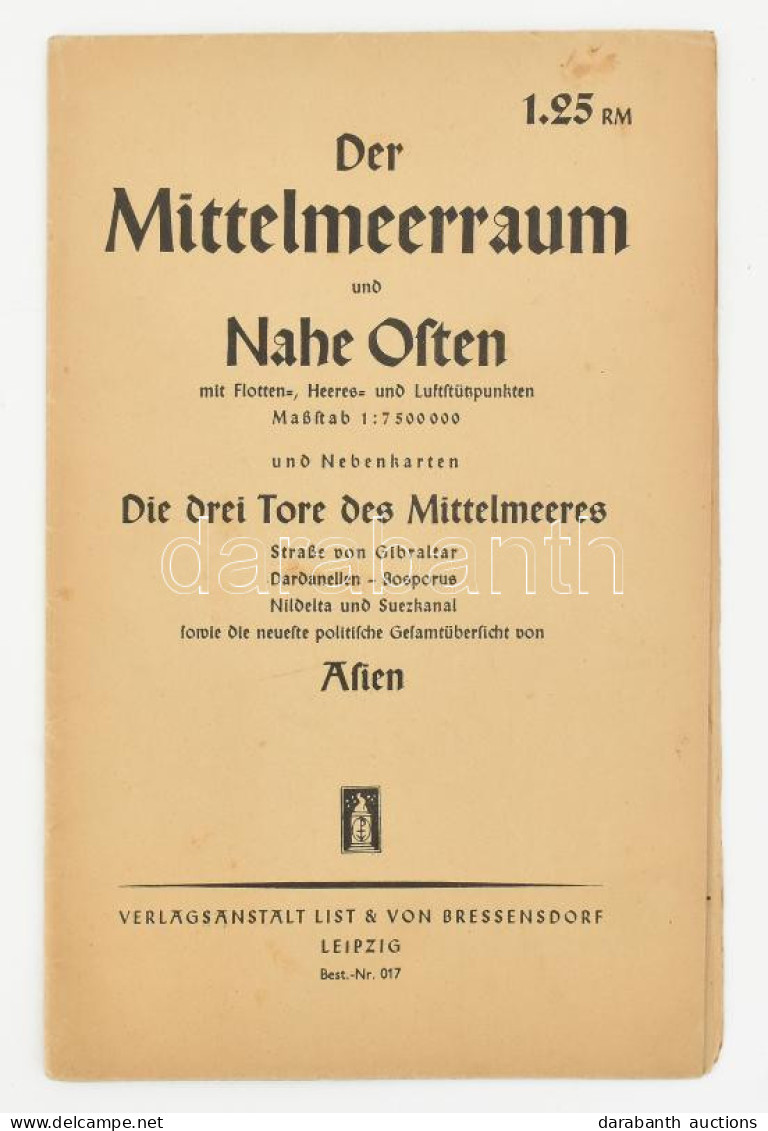 Cca 1940 Földközi Tenger Térképe Bressendorf. 90x70 Cm - Otros & Sin Clasificación