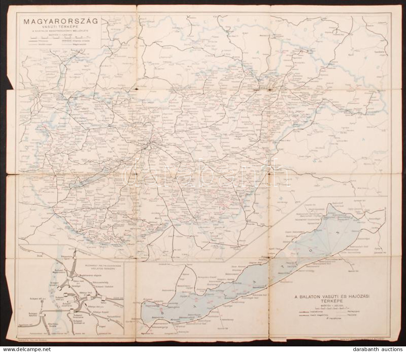 Cca 1940 Magyarország Vasúti Térképe, 1:1200000, Bp., Magyar Földrajzi Intézet, A Hajtások Mentén Szakadásokkal, 51,5×57 - Otros & Sin Clasificación