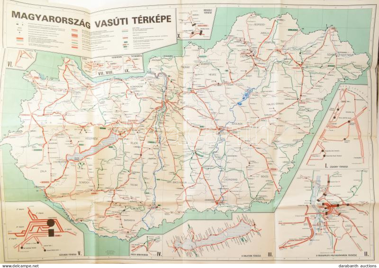 1988 Magyarország Vasúti Térképe, 80x117 Cm, Kis Lyuk, Folt - Sonstige & Ohne Zuordnung