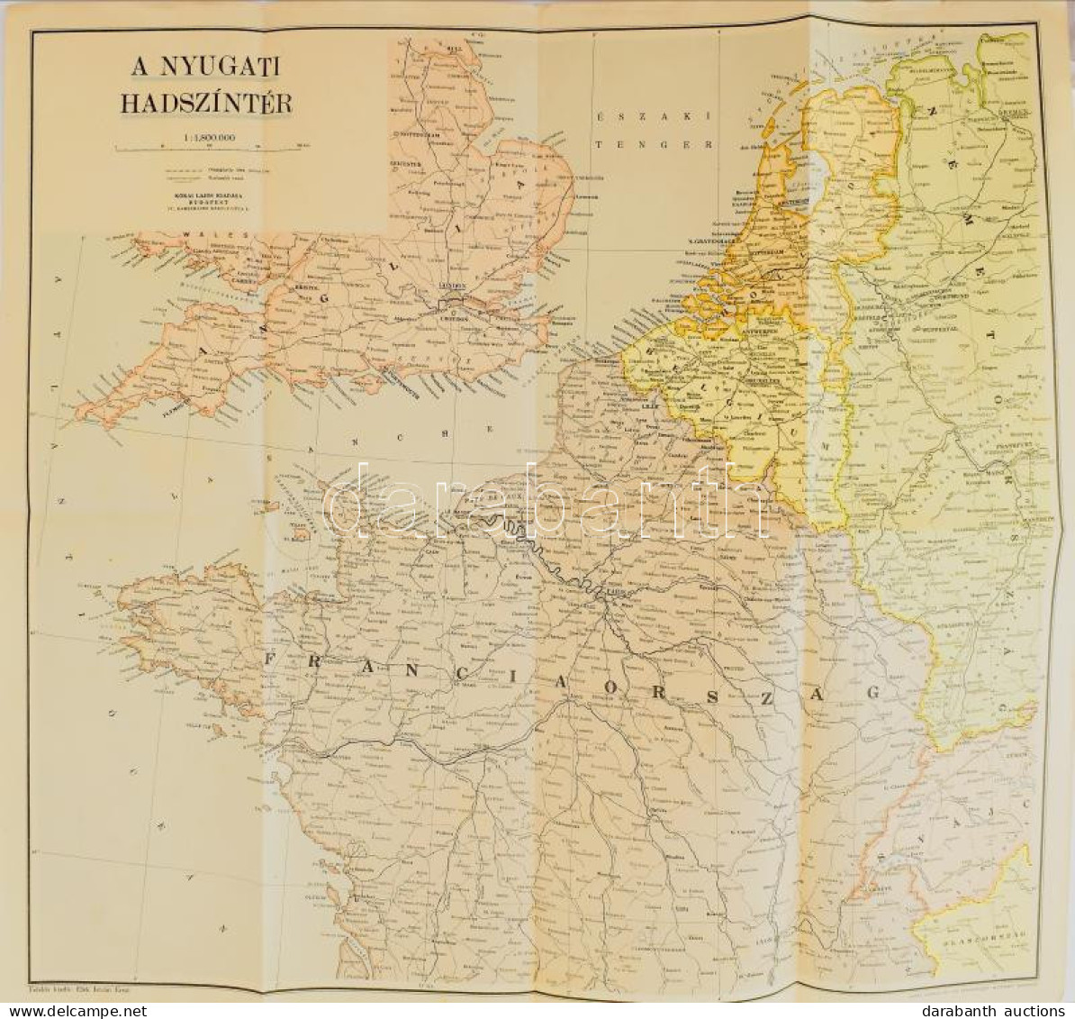 Cca 1940 A Nyugati Hadszíntér Térképe, 1 : 1.800.000, Kókai Lajos Kiadása, Bp., Klösz György és Fia, 64,5x59 Cm - Sonstige & Ohne Zuordnung