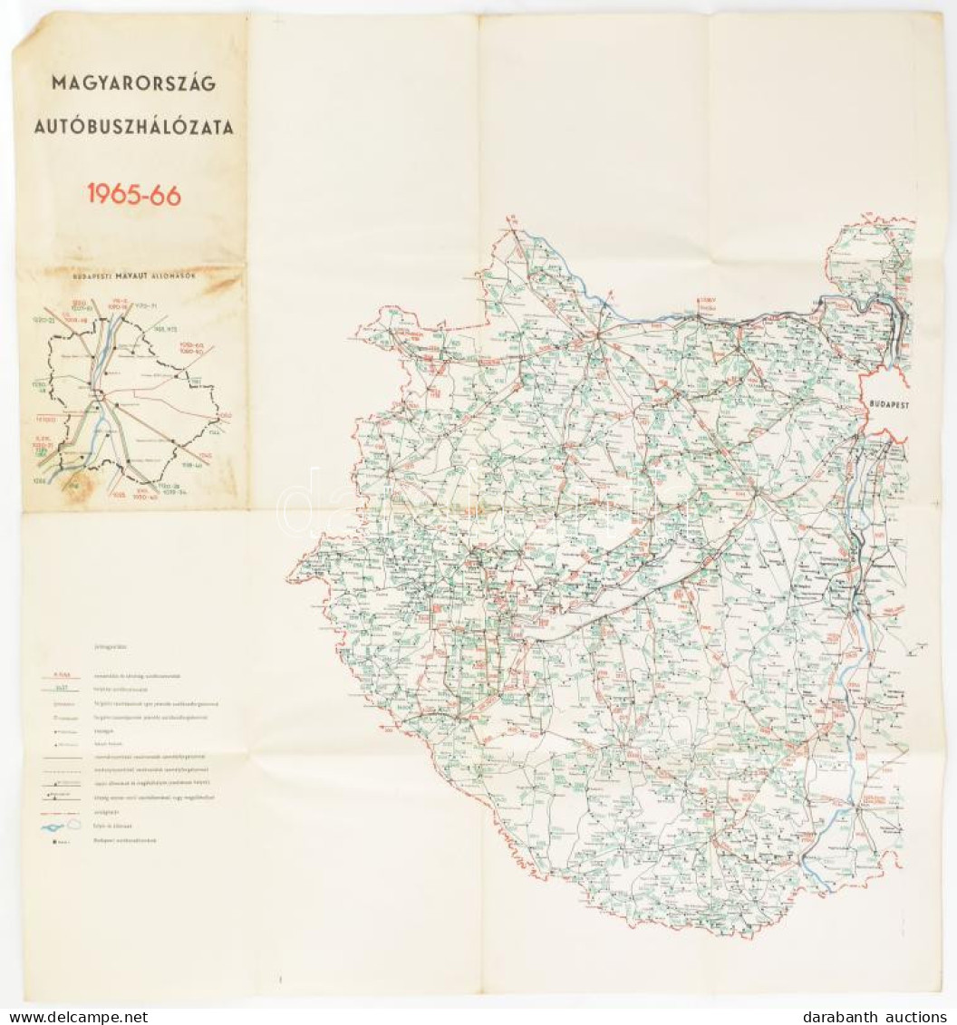 1965-1966 Magyarország Autóbuszhálózata, 68x68 Cm - Sonstige & Ohne Zuordnung