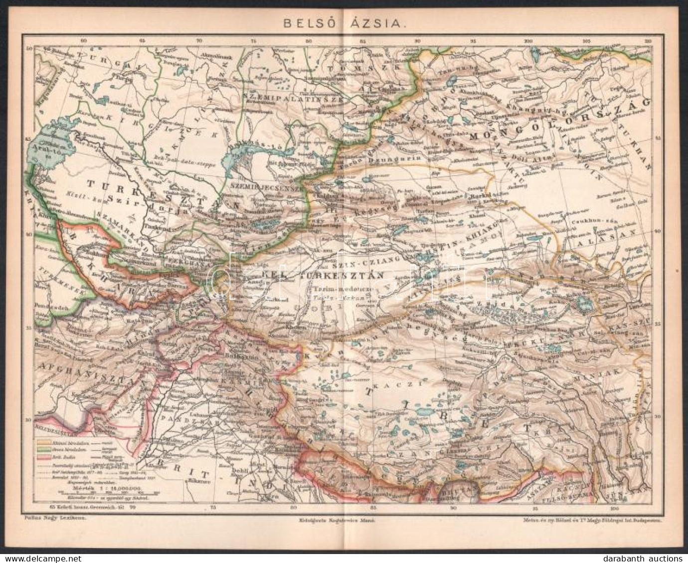 Cca 1892 A Belső-Ázsia Térképe, 1:14 000 000, Kidolgozta: Kogutowicz Manó, Pallas Nagy Lexikona, 24×30 Cm - Altri & Non Classificati