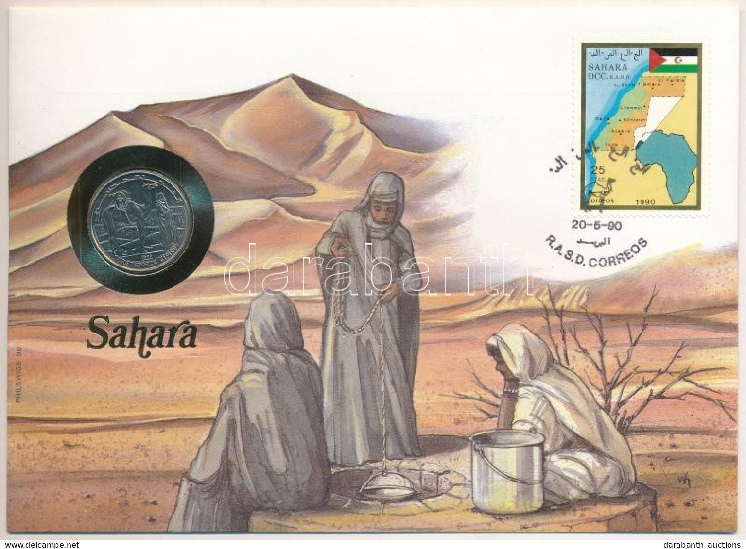 Szaharai Arab Demokratikus Köztársaság 1990. 50p Cu-Ni Felbélyegzett Borítékban, Bélyegzéssel, Német Nyelvű Leírással T: - Ohne Zuordnung