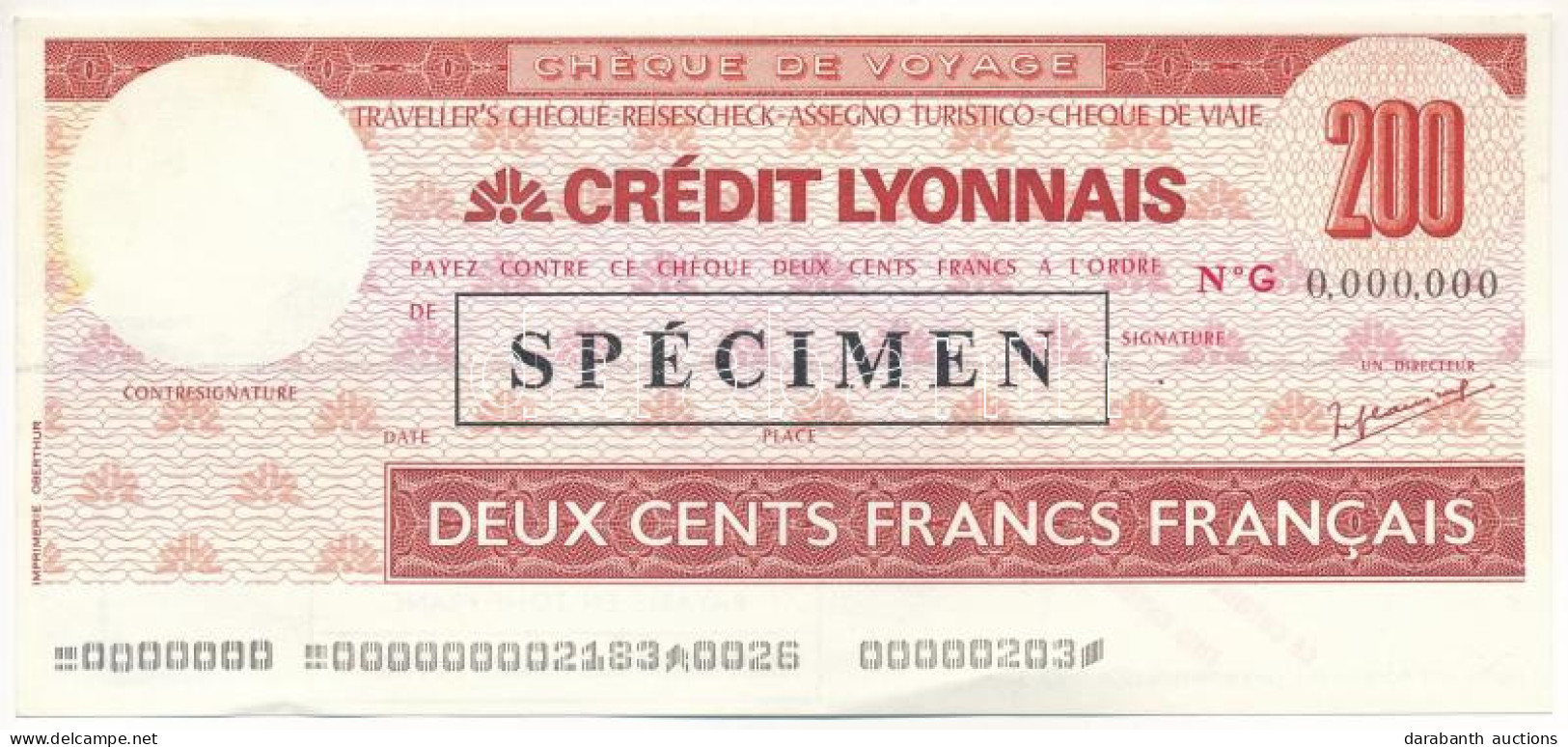 Franciaország DN "Credit Lyonnais" 200Fr "SPECIMEN" Utazási Csekk T:AU France ND "Credit Lyonnais" 200 Francs "SPECIMEN" - Sin Clasificación