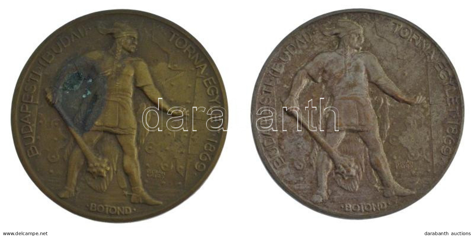 Berán Lajos (1882-1943) 1930. "Budapesti (Budai) Torna Egylet 1869 - Botond" Kétoldalas, Ezüstözött Bronz és Bronz Sport - Unclassified