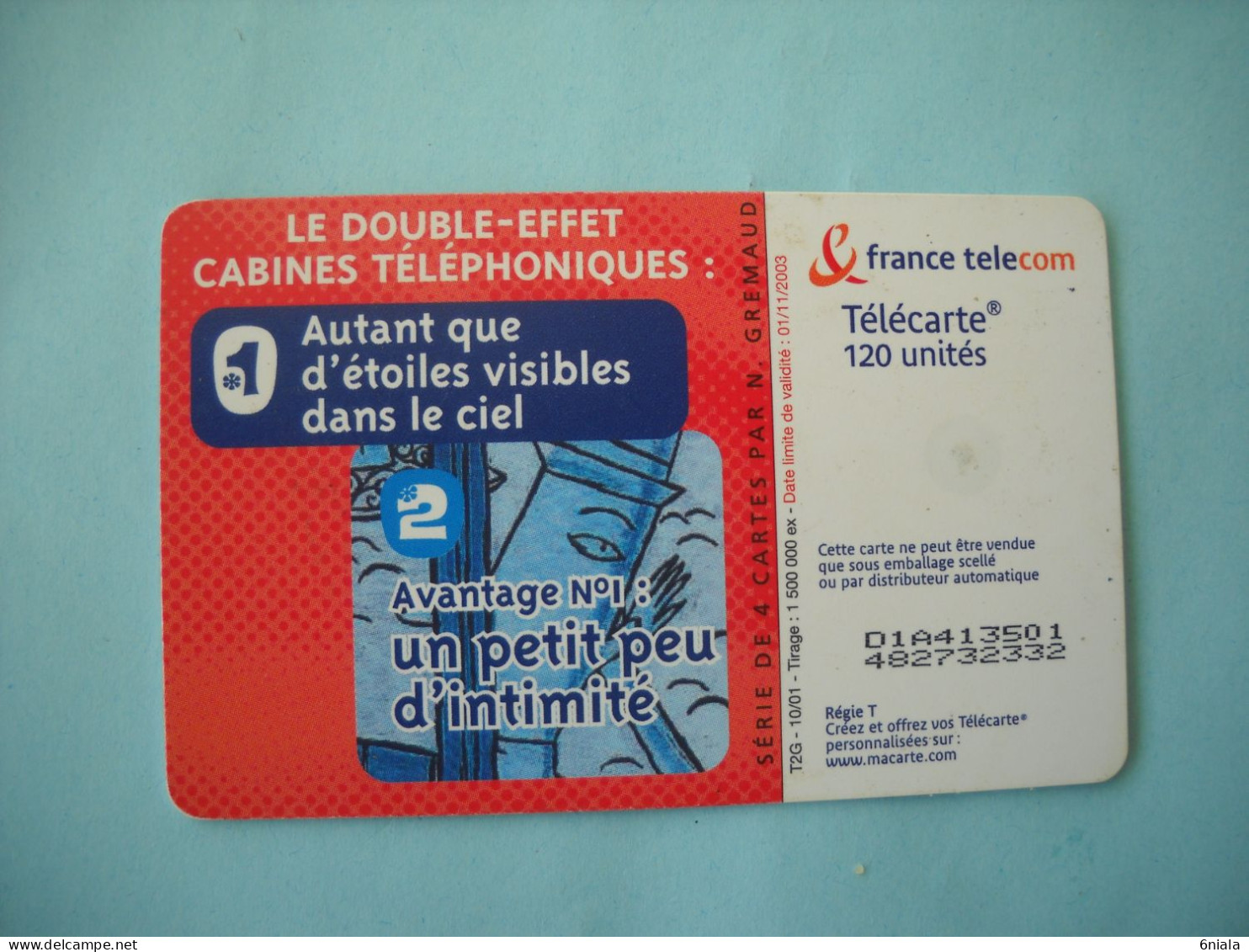 7652 CABINE  TELEPHONIQUE DOUBLE EFFET AVANTAGE N° 1 120 U  Télécarte Collection  ( 2 Scans)  Carte Téléphonique - 2001