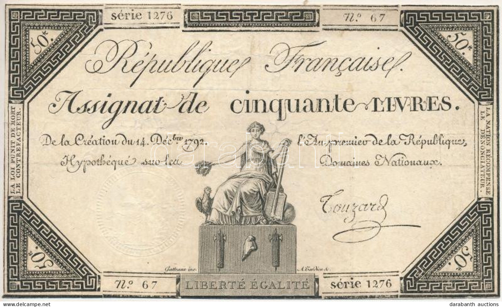 Franciaország 1792. 50L "Assignata" T:F France 1792. 50 Livres "Assignata" C:F - Ohne Zuordnung