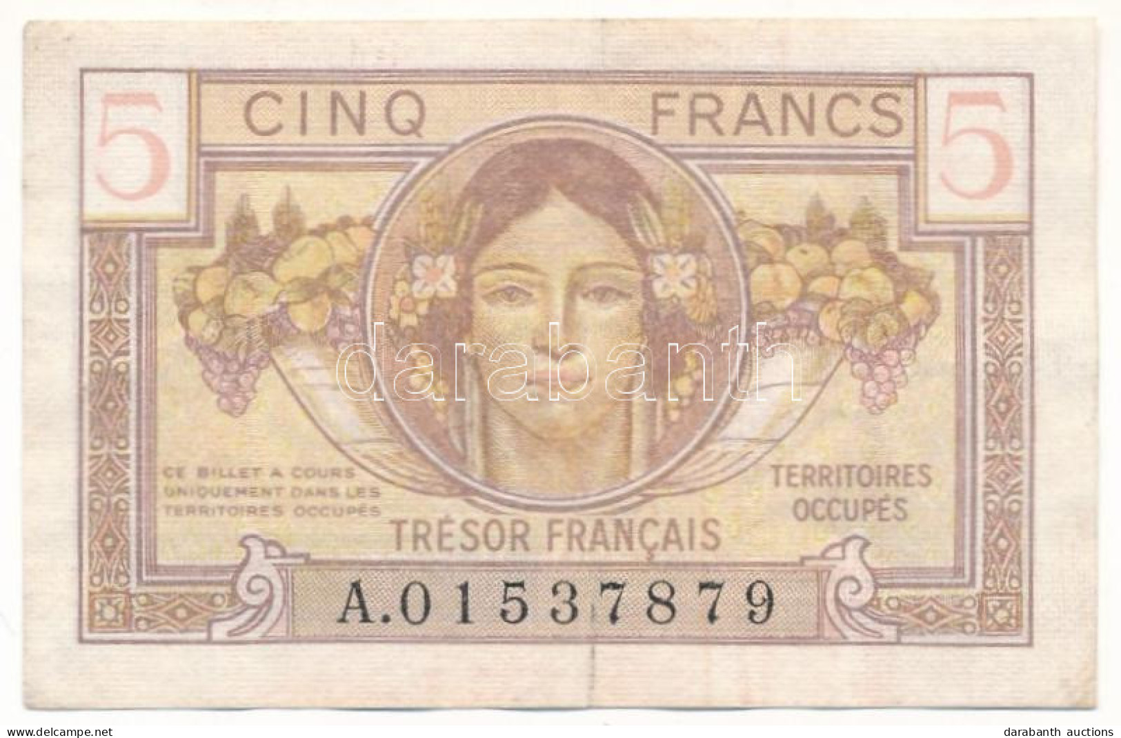 Franciaország / Saar-vidék 1947. 5Fr "A.01537879" T:F Szép Papír France / Saar Protectorate 1947. 5 Francs "A.01537879"  - Sin Clasificación