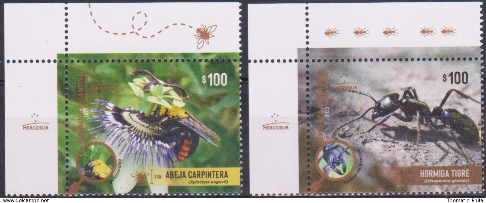 2022 ARGENTINA ARGENTINE MNH -  Insects Ant Ants Bee Bees Flower Mercosur Yvert 4411/2 - Unused Stamps