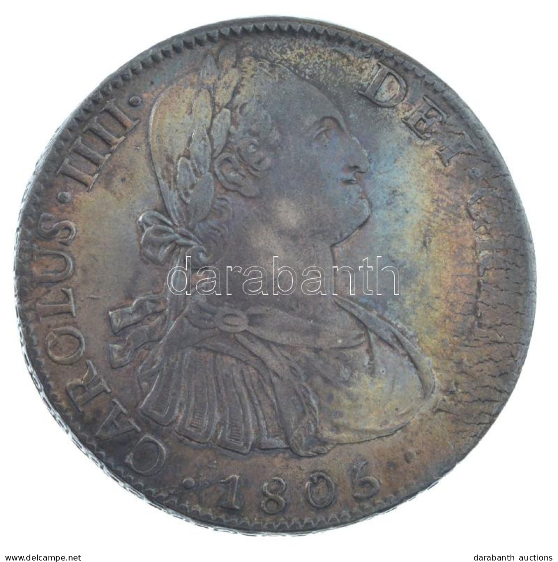 Mexikó 1806TH 8R Ag "IV. Károly" (27,04g) T:XF,VF Patina, Lapkahiba / Mexico 1806TH 8 Reales Ag "Charles IV" (27,04g) C: - Unclassified