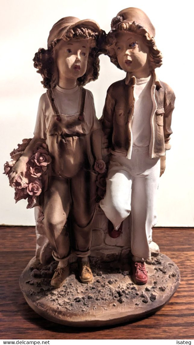 Statuette Couple D'Enfants En Plâtre - Autres & Non Classés