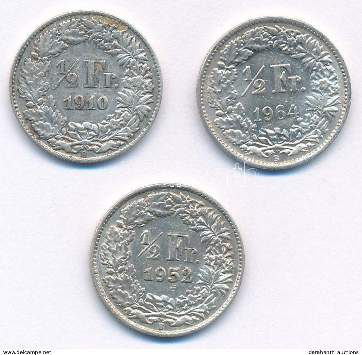 Svájc 1910-1964. 1/2Fr Ag (3xklf) T:AU,XF Switzerland 1910-1964. 1/2 Franc Ag (3xdiff) C:AU,XF Krause KM#23 - Ohne Zuordnung