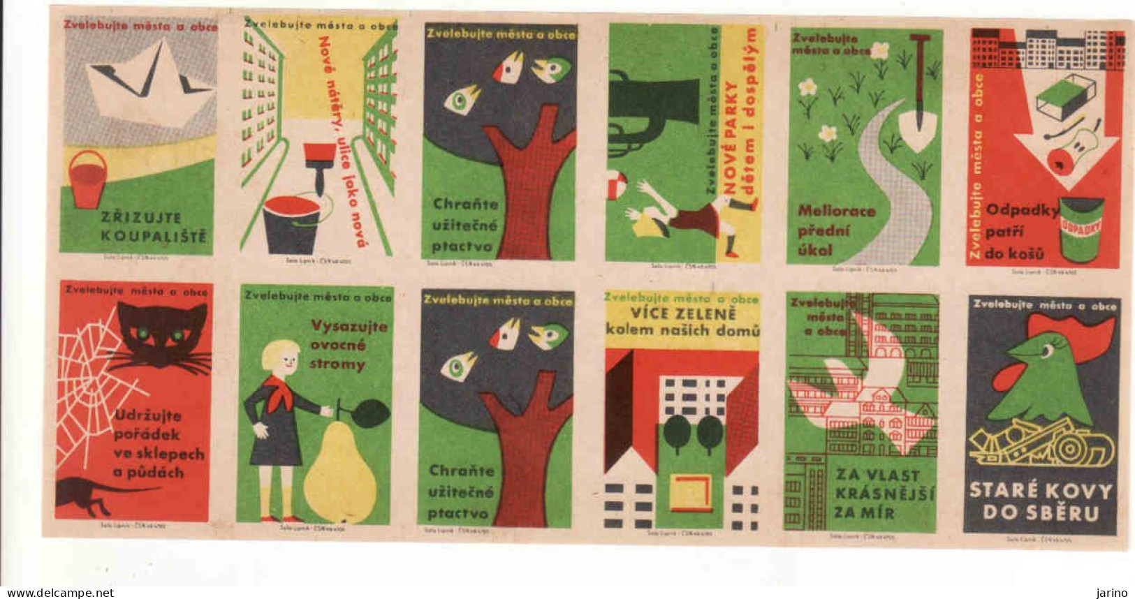 Czechoslovakia - Czechia 12 Matchbox Labels, Environment, Bird, Cock, - Boites D'allumettes - Etiquettes