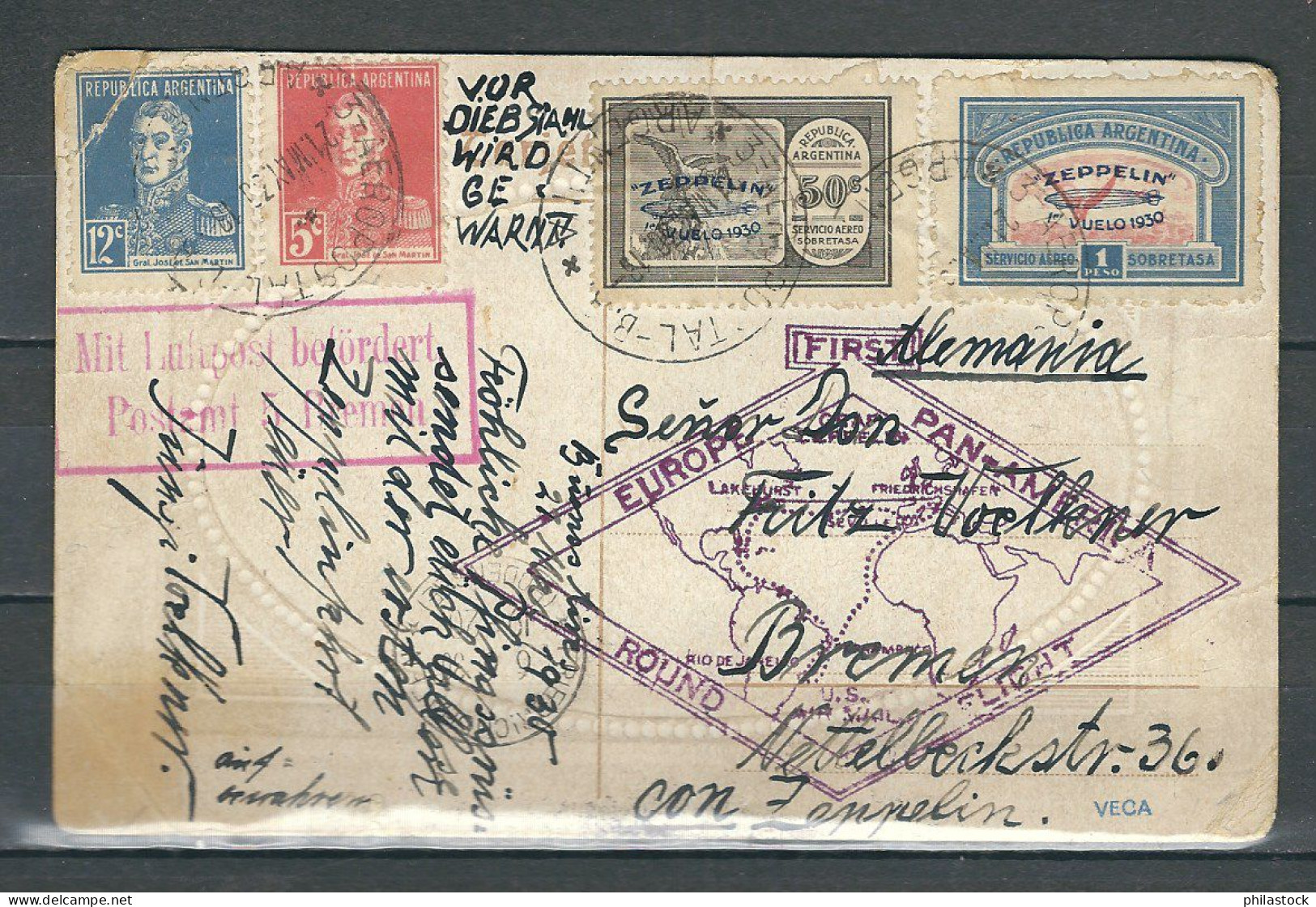 ARGENTINE 21/05/1930 Zeppelin First Europe Pan America Round Buenos Aires/ Friedrichshafen,sur CPA Illustrée (quelques D - Luchtpost