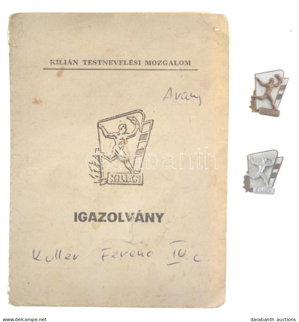 1966. "Kilián Testnevelési Mozgalom" 2 Darab Zománcozott Bronz Kitűző Hozzá Tartozó Igazolvánnyal (16x11mm) T:2 Egyik Tű - Unclassified