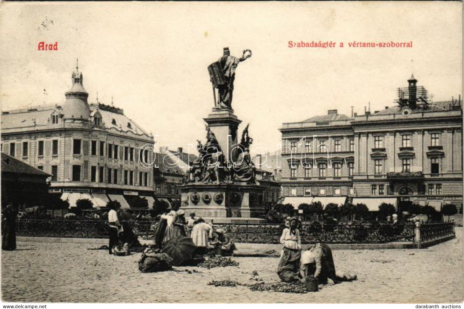 T2/T3 1908 Arad, Szabadság Tér, Vértanú Szobor, Piac, üzletek. Kerpel Izsó Kiadása / Square, Monument, Market, Shops (EK - Sin Clasificación