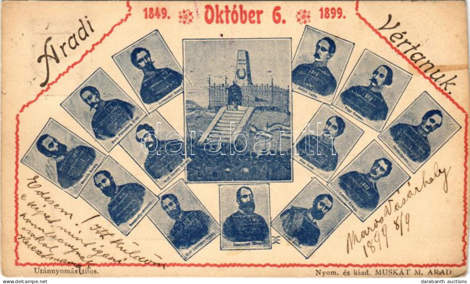 T4 1899 (Vorläufer) Arad, 1849-1899 Október 6. Aradi Vértanúk. Muskát M. Kiadása / The 13 Martyrs Of Arad. Art Nouveau ( - Non Classificati