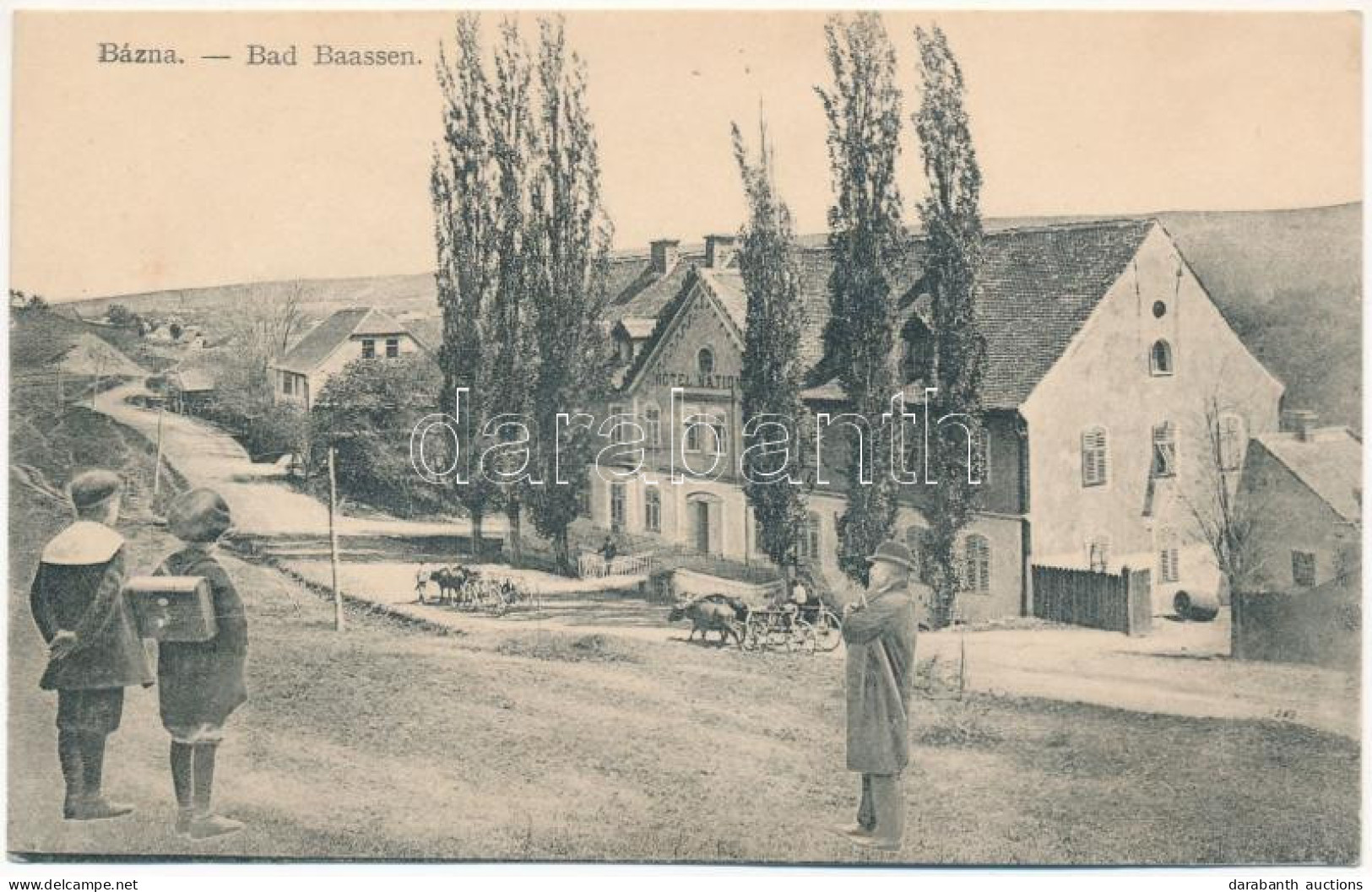 T3 1911 Bázna, Báznafürdő, Felsőbajom, Bad Baassen, Baiumul De Sus; Nemzeti Szálloda. Fritz Guggenberger Kiadása / Hotel - Non Classificati