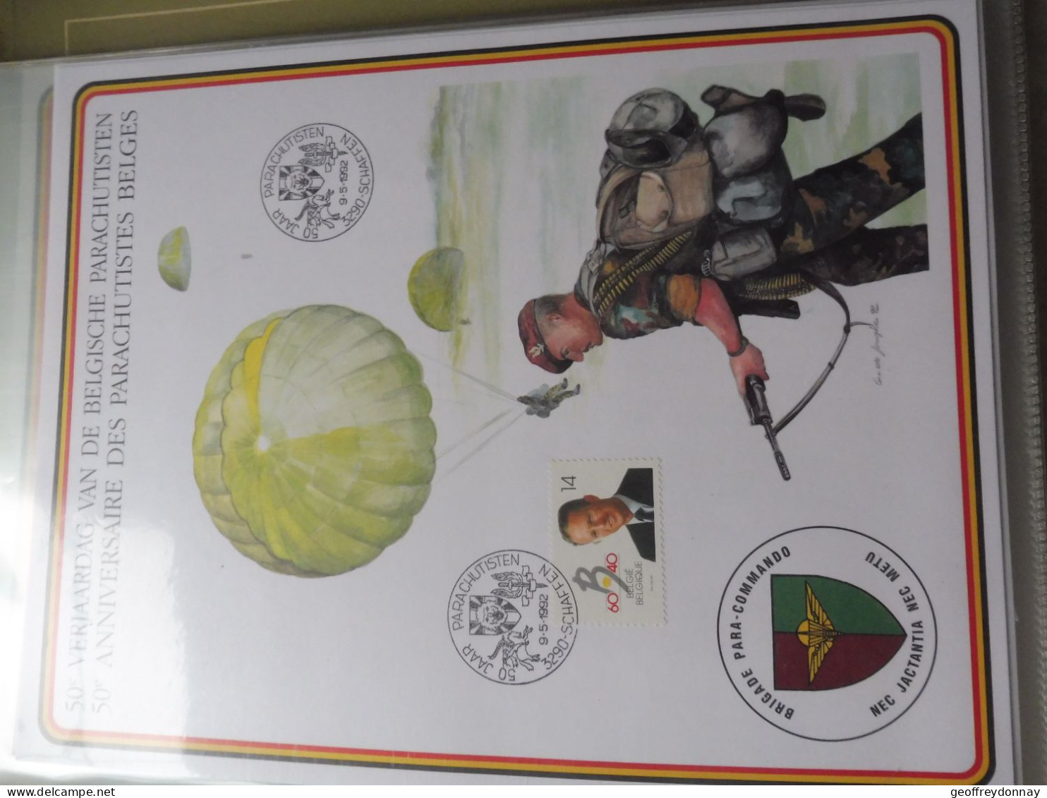Souvenir Belgique Belgie 2415 ( 1992 ) War Parachutistes Militaire  Gestempelt Oblitéré Schaffen Perfect - Documentos Conmemorativos