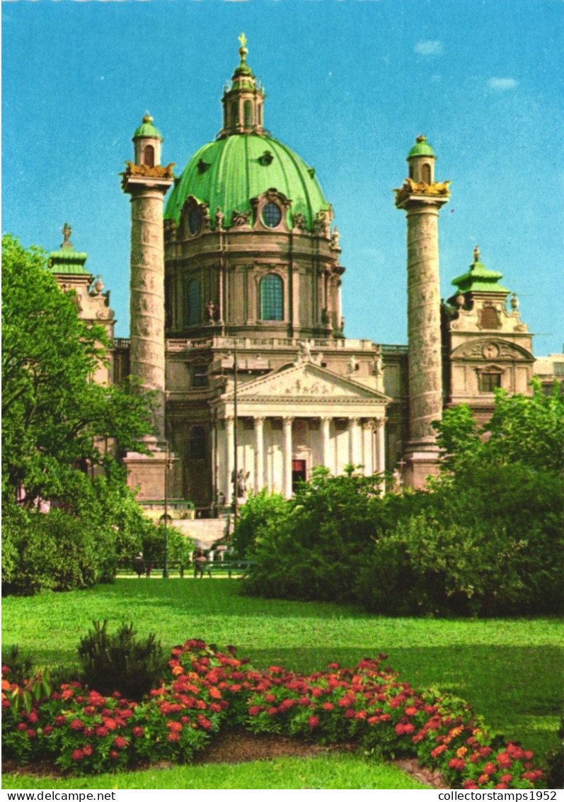 VIENNA, ARCHITECTURE, ST. CHARLES' CHURCH, PARK, AUSTRIA, POSTCARD - Kerken