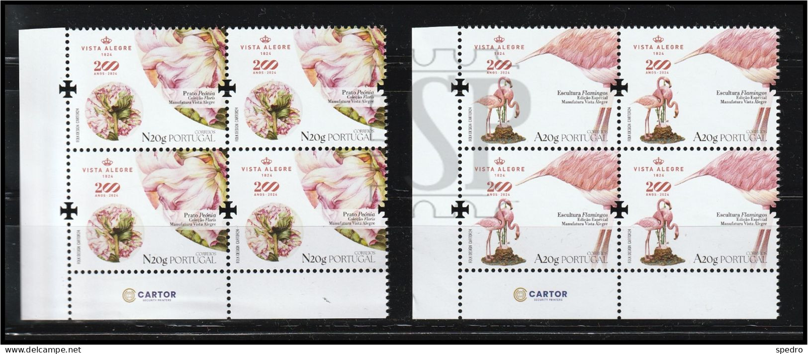 Portugal 2024 Canto Folha 200 Anos Vista Alegre Fine Arts Phoenicopterus Corner Sheet Porcelain Porcelana Ílhavo Aveiro - Feuilles Complètes Et Multiples