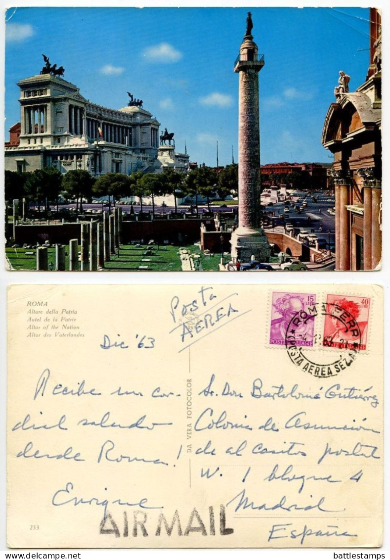 Italy 1963 Postcard Roma / Rome - Altare Della Patria; Airmail Postmark - Altare Della Patria