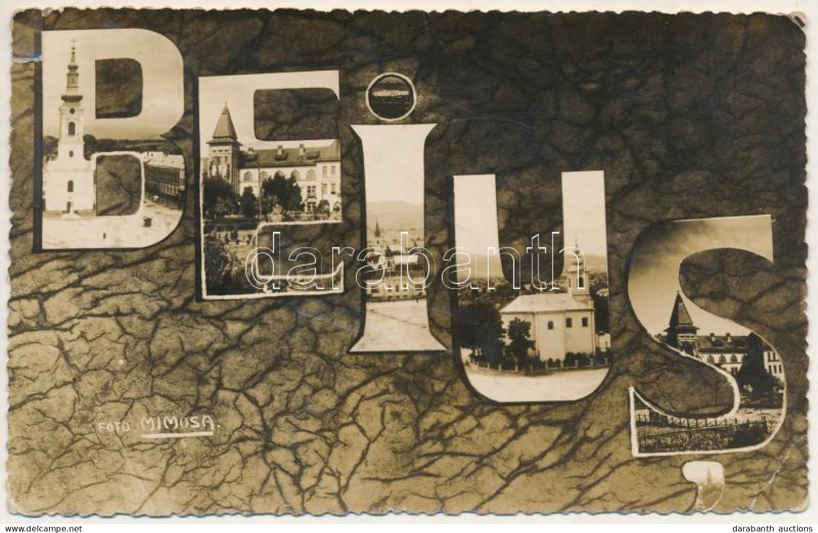 * T3 1939 Belényes, Beius; Mozaiklap / Multi-view Postcard. Foto Mimosa Photo (szakadás / Tear) - Non Classificati