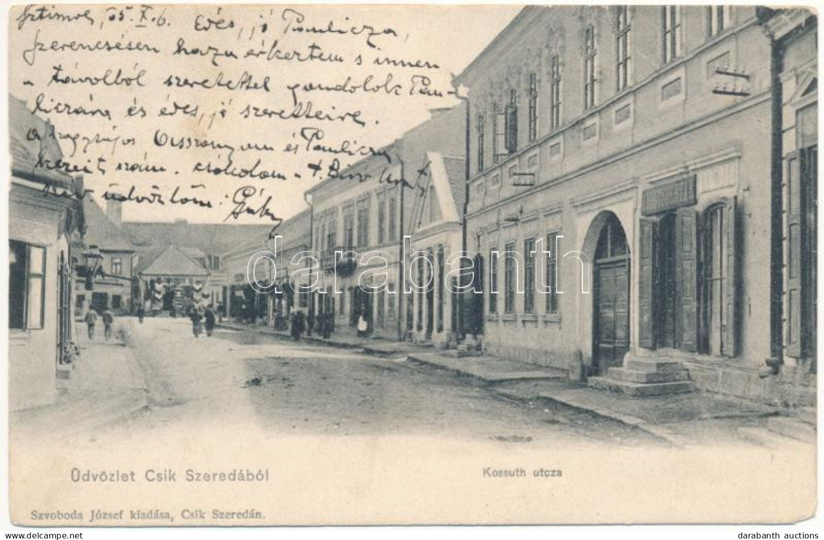 T4 1905 Csíkszereda, Miercurea Ciuc; Kossuth Utca, Gyógyszertár, üzletek. Szvoboda József Kiadása / Street View, Pharmac - Sin Clasificación