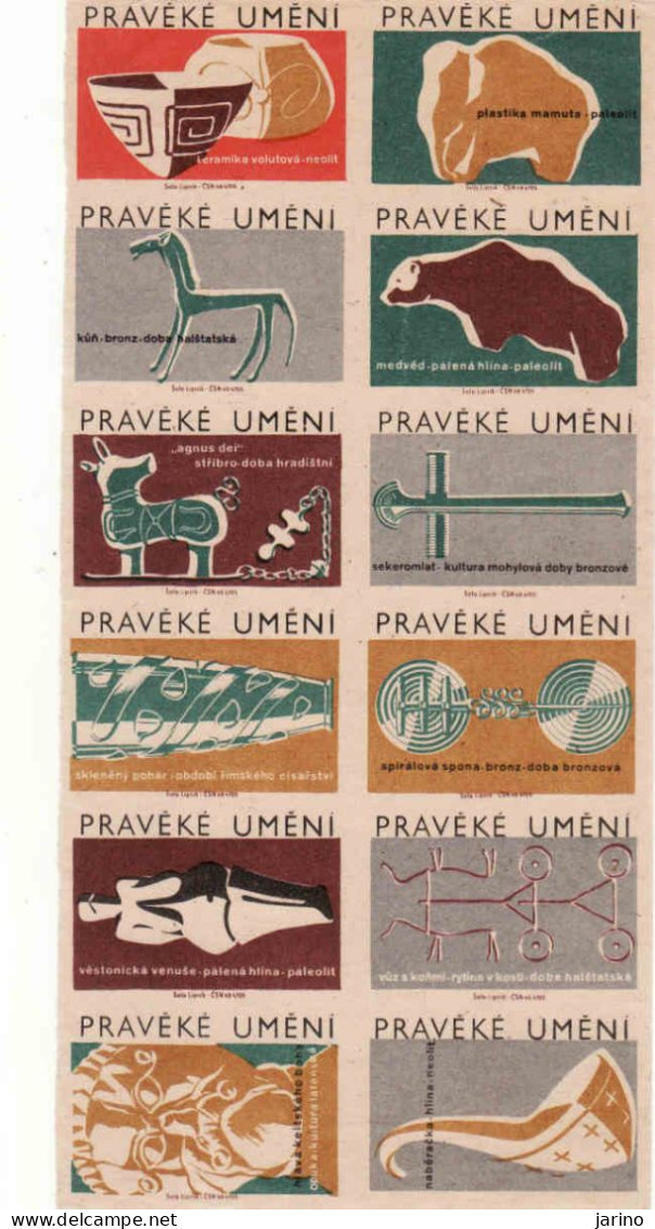 Czechoslovakia - Czechia 12 Matchbox Labels, Prehistoric Art - Paleopit, Hallstatt Bronze Age, Neolit,.. - Boites D'allumettes - Etiquettes