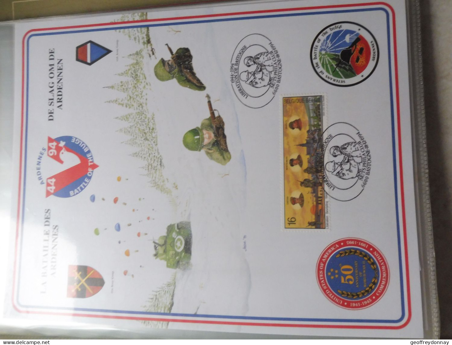 Souvenir Belgique Belgie 2571 ( 1994 ) War Bataille Des Ardennes Militaire  Gestempelt Oblitéré Bastogne Perfect - Gedenkdokumente