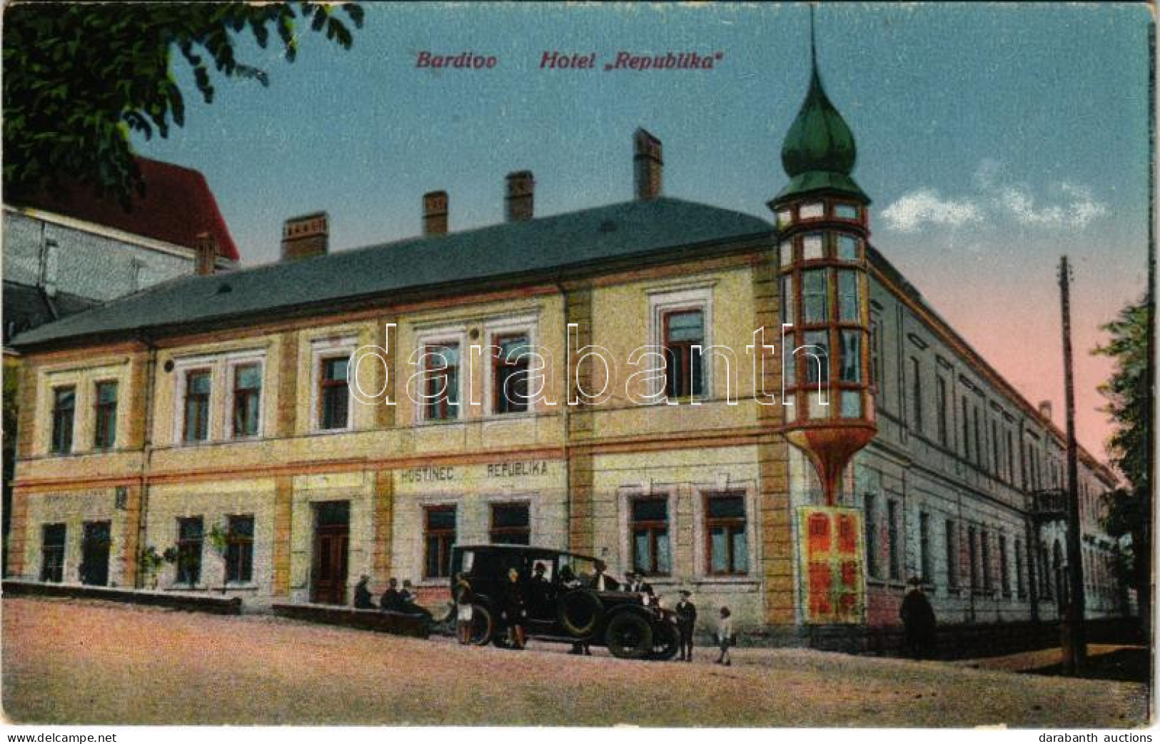 ** T2/T3 Bártfa, Bardejov, Bardiov; Hotel Republika / Szálloda és Autó (fa) - Non Classés