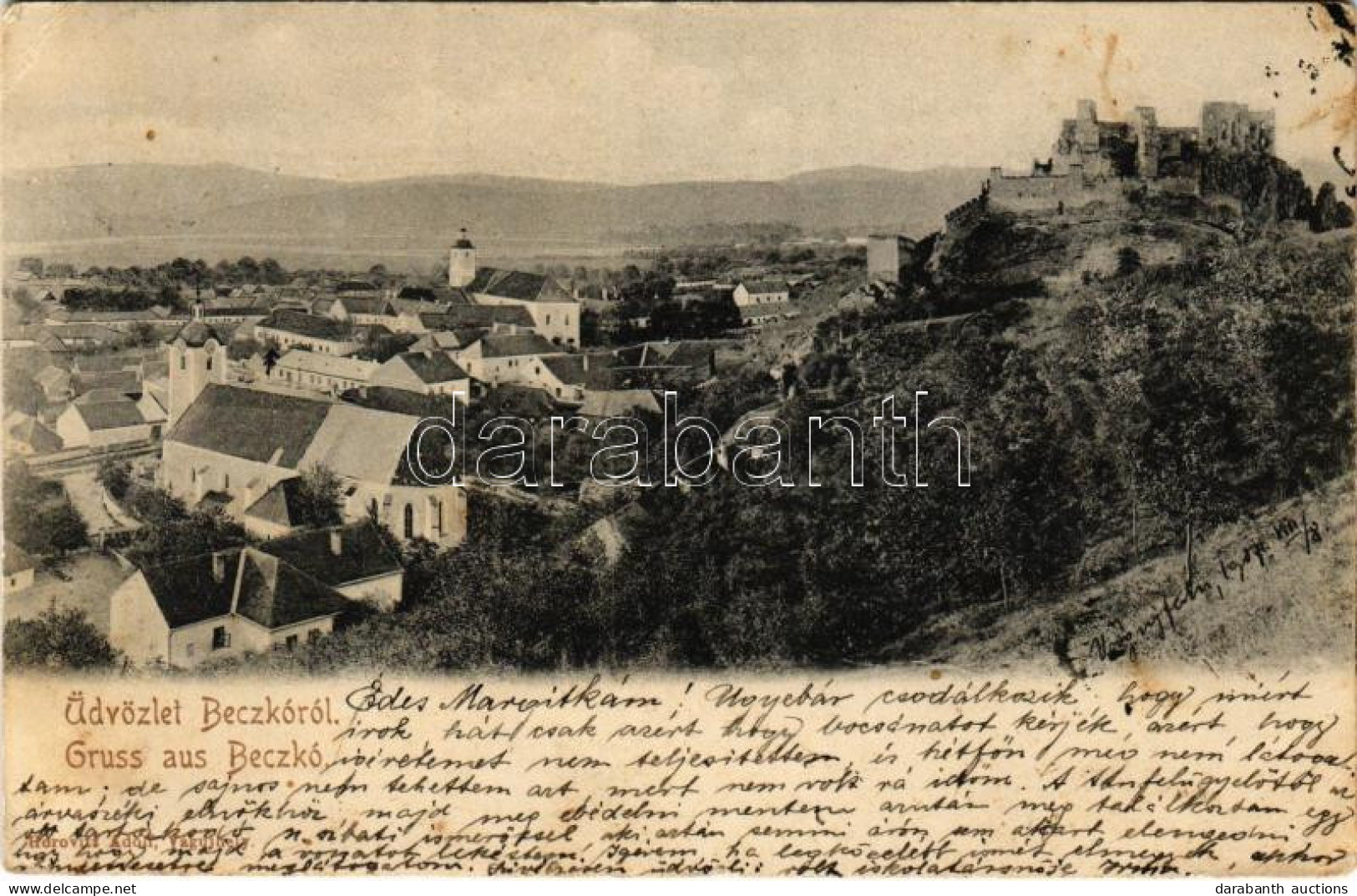 T2/T3 1907 Beckó, Beczkó, Beckov; Templomok, Várrom. Horovitz Adolf Kiadása / Churches, Castle Ruin (EK) - Ohne Zuordnung