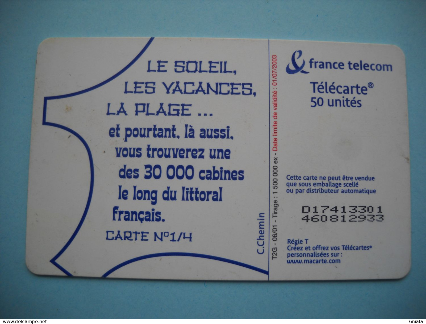 7658  CABINES  TELEPHONIQUE 1/4  Chemin ( épuisette Homard )  Télécarte Collection  ( 2 Scans)  Carte Téléphonique - 2001