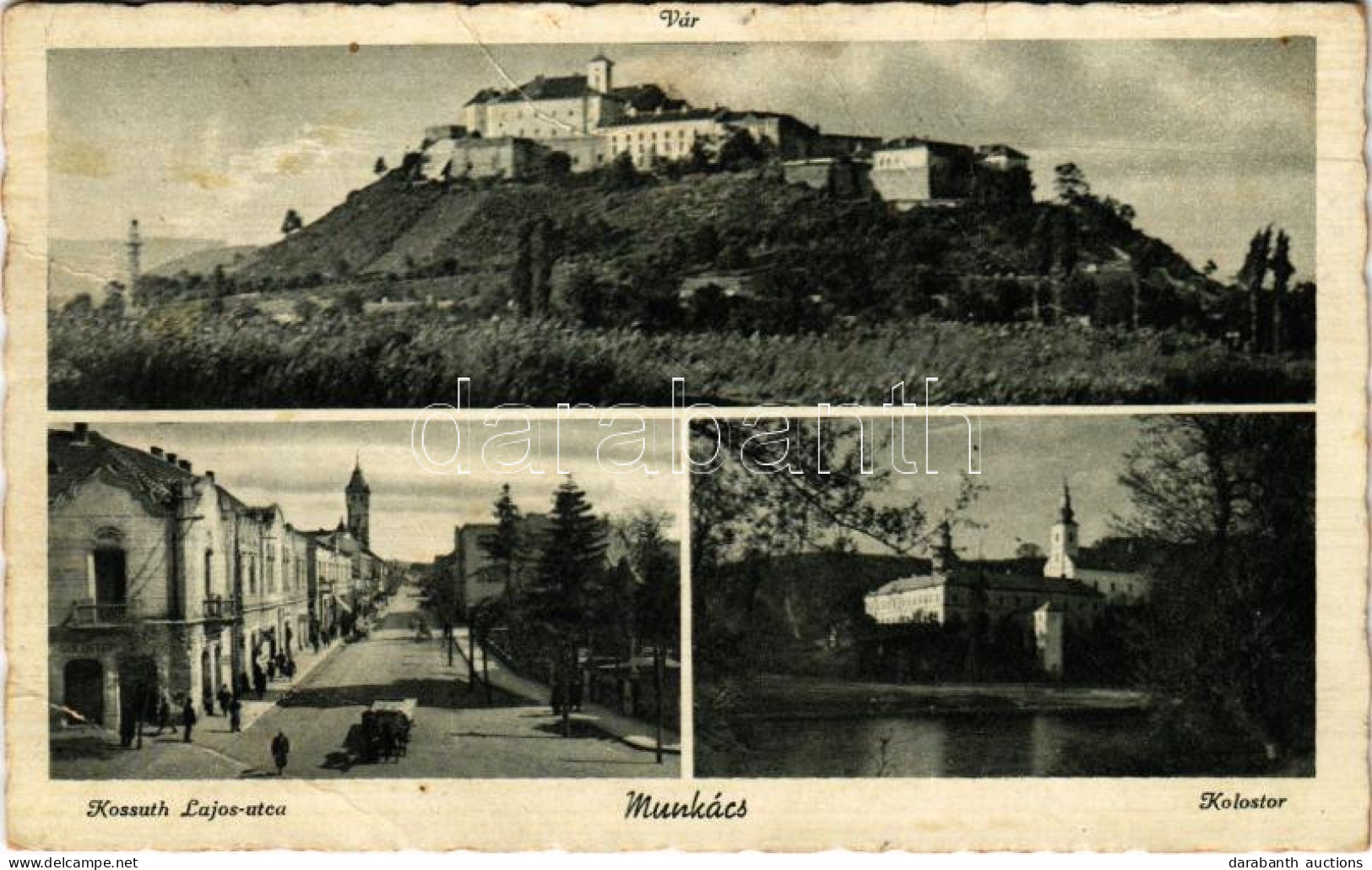 T3 1943 Munkács, Mukacheve, Mukacevo; Vár, Kossuth Lajos Utca, Goldstein üzlete, Kolostor / Castle, Street View, Shops,  - Sin Clasificación