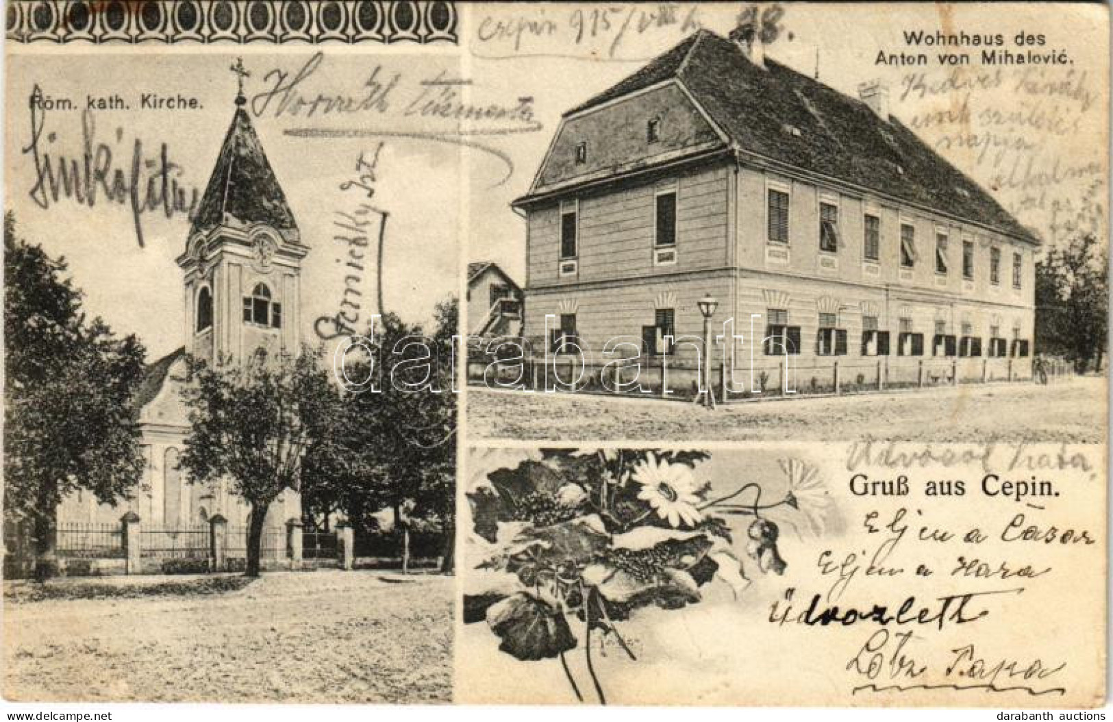 T2/T3 1915 Csepin, Cepin (Eszék, Osijek); Római Katolikus Templom, Anton Von Mihalovic Lakóháza, Kastély / Church And Ca - Zonder Classificatie