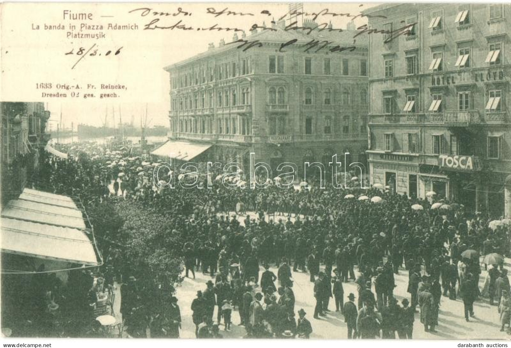 T2/T3 1906 Fiume, Rijeka; La Banda In Piazza Adamich / Platzmusik / Music Band's Concert At The Square, Street Festival, - Unclassified