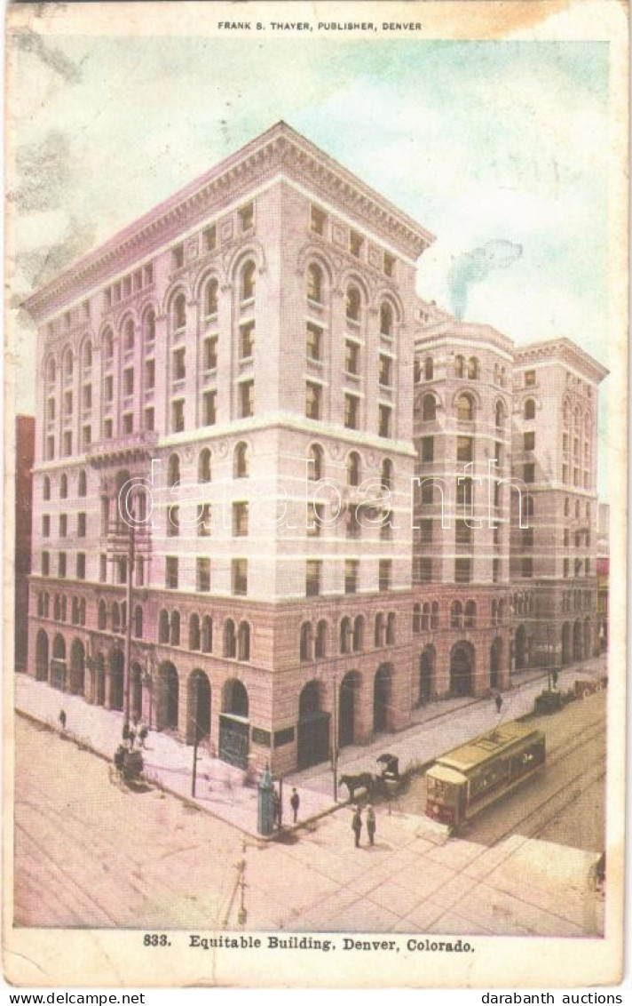 T3 1908 Denver (Colorado), Equitable Building, Tram, Horse-drawn Carriage (wet Damge) - Ohne Zuordnung