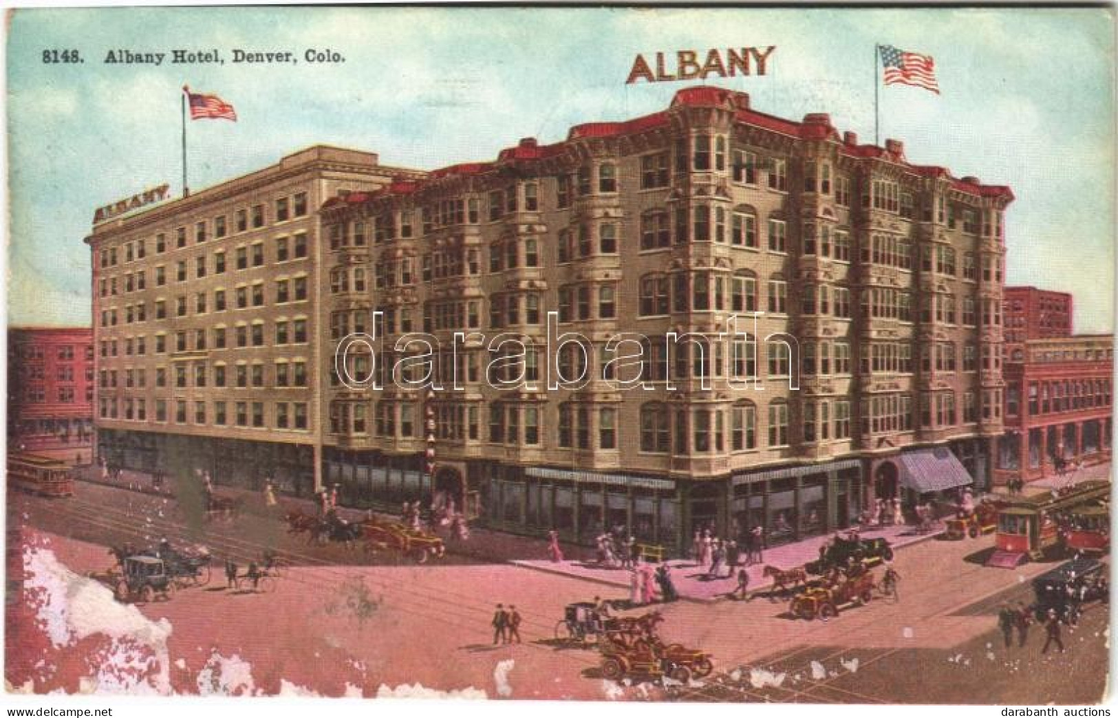 T3 1913 Denver (Colorado), Albany Hotel, Automobiles, Tram, Horse-drawn Carriage (wet Damge) - Ohne Zuordnung