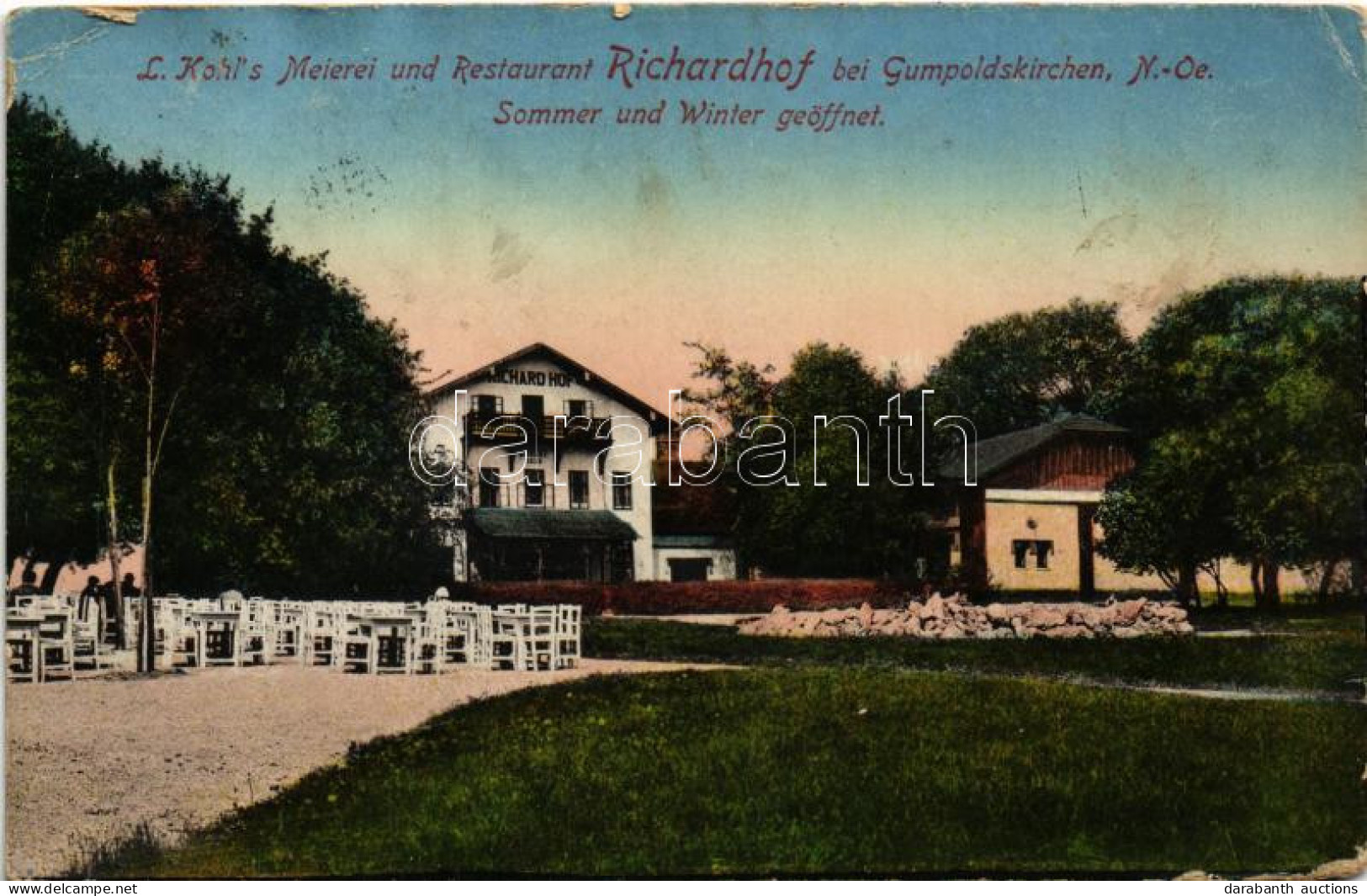 * T3 1927 Gumpoldskirchen, L. Kohl's Meierei Und Restaurant Richardhof, Sommer Und Winter Geöffnet (EK) - Zonder Classificatie