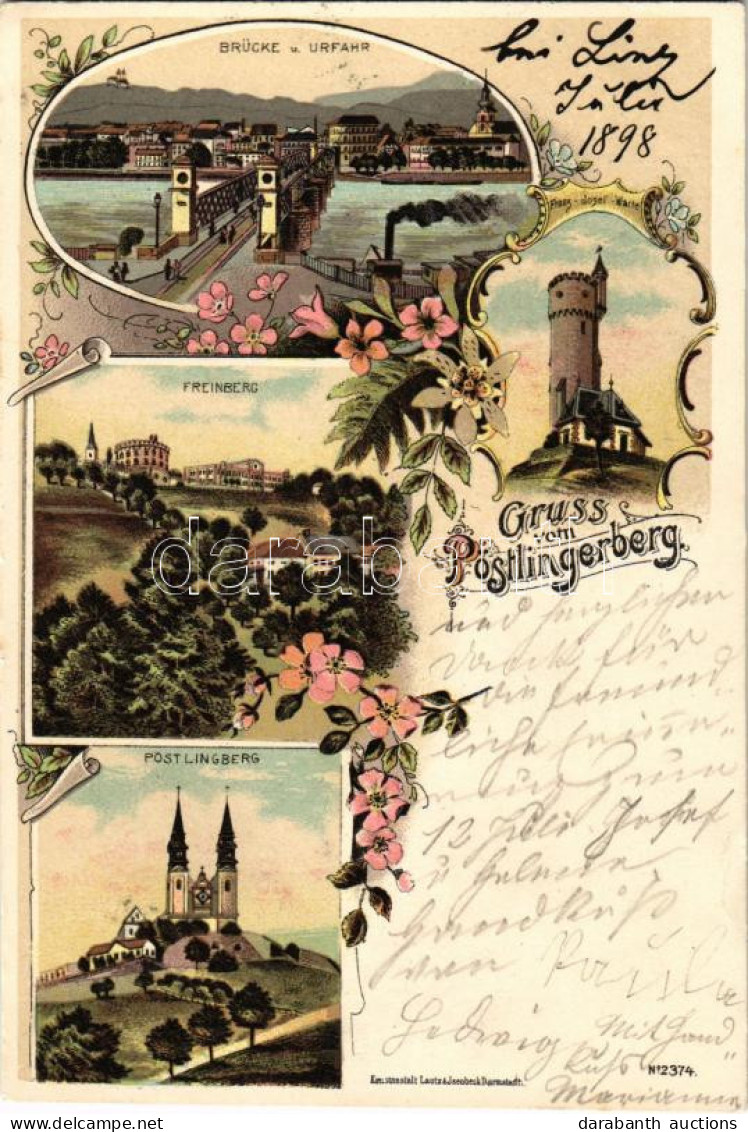 T2 1898 (Vorläufer) Linz, Gruss Vom Pöstlingerberg, Pöstlingberg, Brücke U. Urfahr, Freinberg. Art Nouveau, Floral, Lith - Sin Clasificación